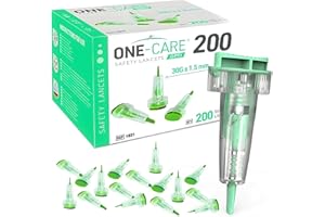 200 Count: ONE-CARE Opti Safety Lancets, Top Button Activated, 30G x 1.5mm, Auto-Retractable, Sterile, Single Use, Ideal for Blood Testing, Ultra-Thin for Comfort