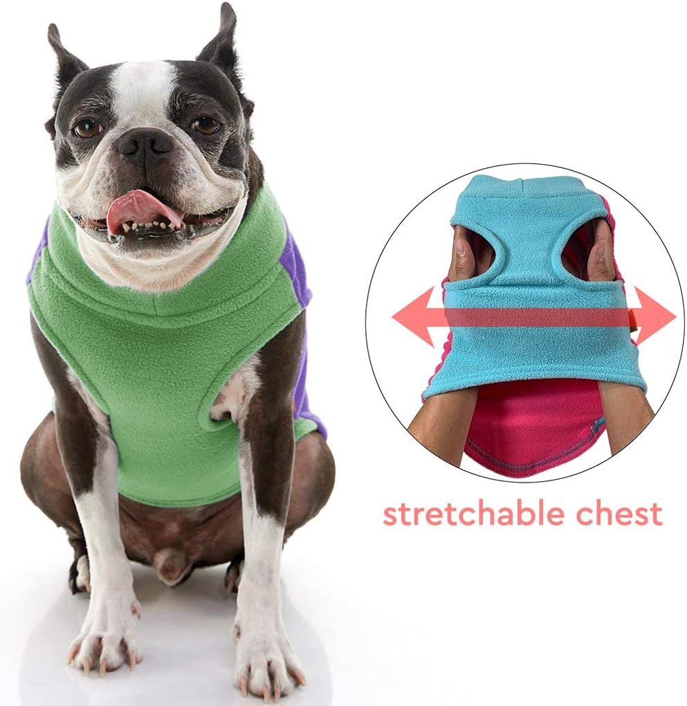 Gooby Half Stretch Fleece Vest Dog Sweater, Purple, Small, Warm Pullover Jacket With D-Ring Leash - Image 4