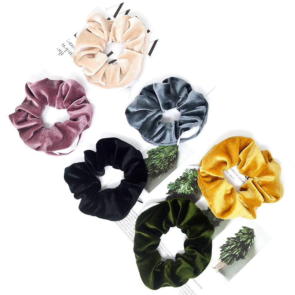 Velvet Hair Tie Scrunchies for Girls & Women - Original Hidden Pocket Scrunchie with Zipper Pocket Storage for Accessories, Small Items, Keys, Money (6-Pack)