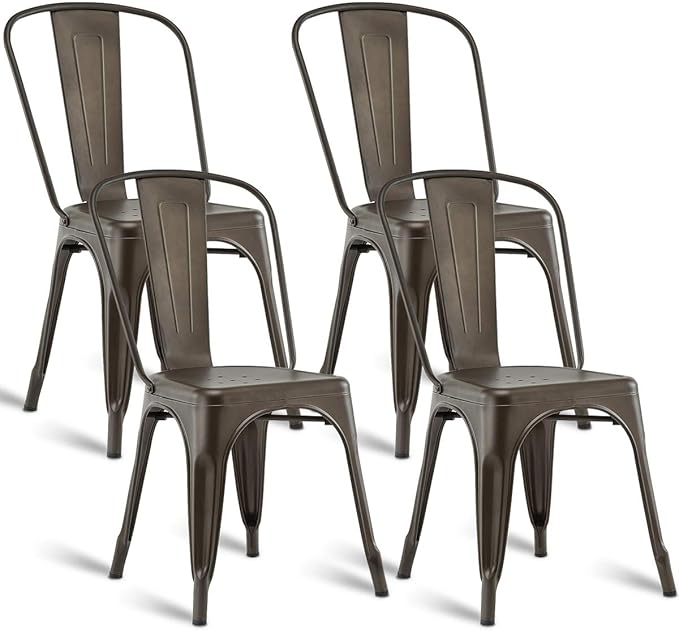 Tangkula Juego de 4 x Sillas de Comedor Estructura de Hierro para Bar