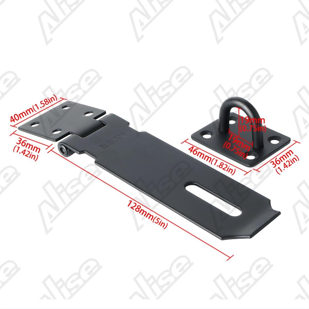 Alise MS9B-3C Padlock Hasp Door Clasp Gate Lock Latch, SUS 304 Stainless Steel Matte Black Finish - - 