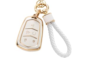 RUABIBAN for Cadillac Key Fob Cover with Keychain, Soft TPU Key Case Protection Fit for Cadillac Escalade CTS SRX XT5 ATS CT6 5 Buttons Smart Key Case