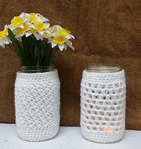 Hand crocheted Mason jar cozies for vase, candle, desktop set of 2