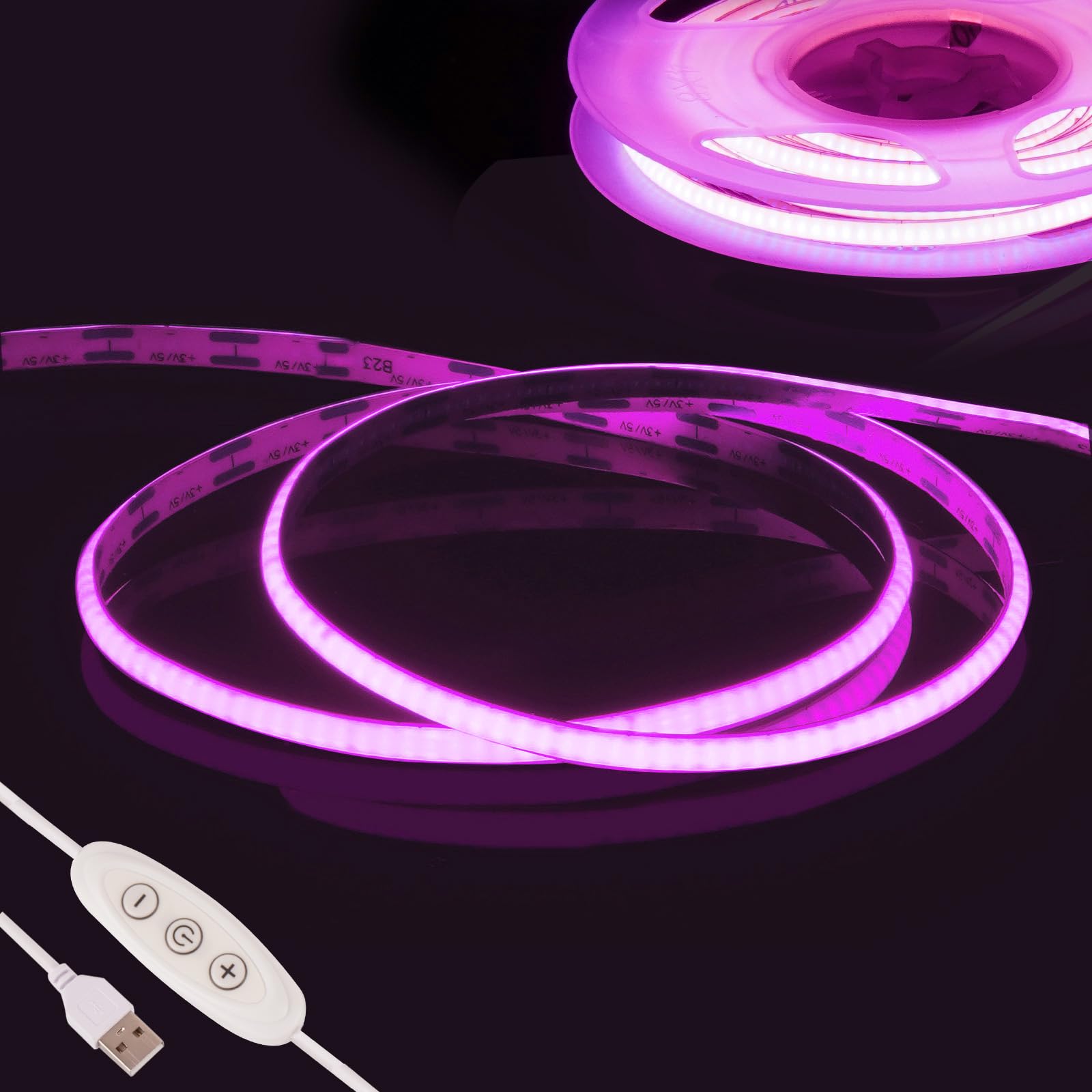 Fosingut Pink COB LED Strip Light 2m,5V USB LED Lights TV Backlight,CRI90+ 960 LED Flexible Under Cabinet Kitchen Light,4mm Dimmable COB LED Tape Light for PC,Mirror,Wardrobe,Bedroom,Home DIY Lighting