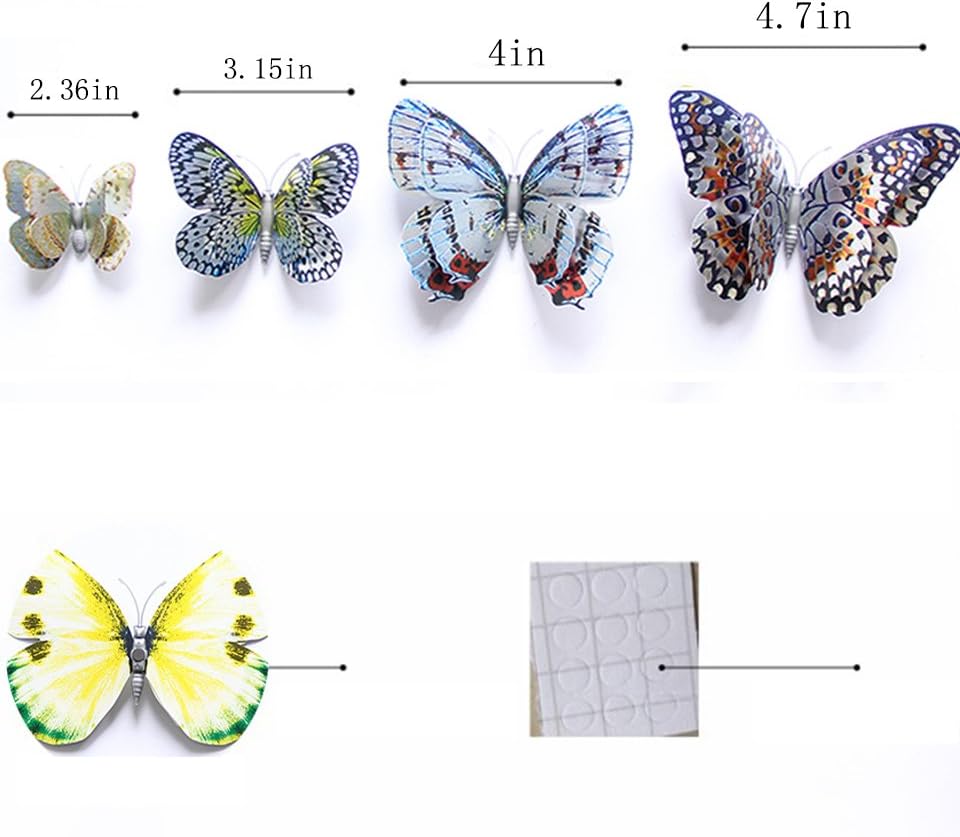 DAGOU Mixed of 12PCS 3D Pink Butterfly Wall Stickers Decor Art Decorations: Home & Kitchen