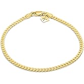 KEZEF Creations 3mm Miami Cuban Link Chain in 18K Gold Plated, Sterling Silver, Rose Gold Plated Sterling Silver & 925 Sterling Silver Bracelet/Anklet 10-11 Inches