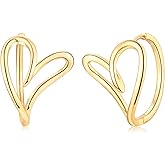 CERSLIMO Gold Heart Huggie Earrings for Women - Hypoallergenic 14K Gold Plated Heart Big Hoop Earrings Jewelry Gifts for Her Birthday Christmas