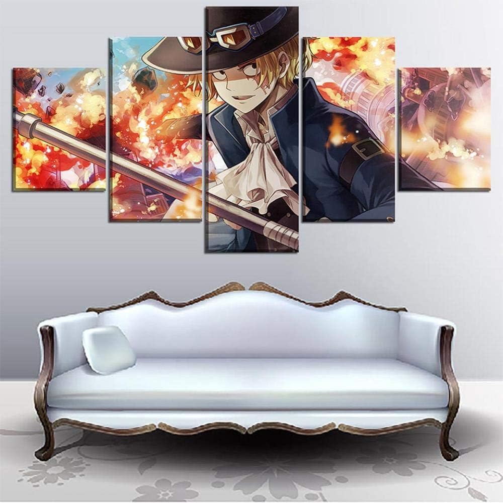 Prints on Canvas 5 Piece Animation Picture One Piece Poster Modern Living Room Wall Artwork Painting Home Decor With Frame (Size 1)
