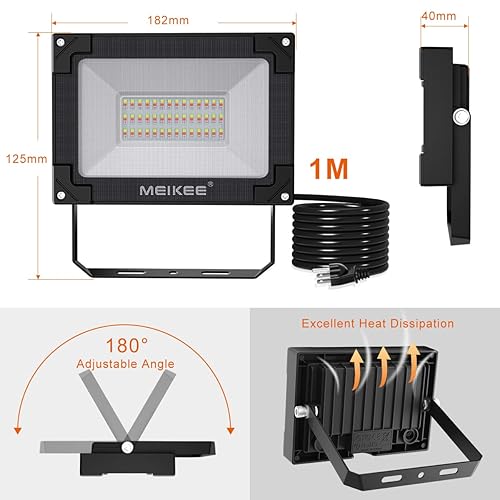 Linke LED RGB Floodlight Outdoor Colour Changing, 60W Smart Bluetooth Flood Lights With Plug, IP66 Waterproof Disco Lights Dimmable For Party Stage