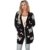 Daenery Women's Button Down Open Front Cardigan Knit Sweaters with Pockets Star Bow Print