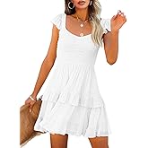 Fessceruna Womens Summer Ruffle Dresses Elastic Empire Waist A-line Layered Swing Flowy Mini Dress
