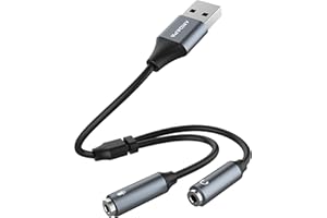 USB Headset Adapter,ANDAPA USB Audio Adapter Stereo External Sound Card with 3.5mm Headphone and Microphone Jack for Windows 