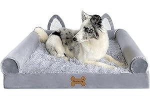 NECRELY Dog Beds for Small Medium Large Dogs, XL Bolster Dog Sofa Bed with Lining & Non Slip Bottom 35.4 * 23.6 * 5.9 in. Orthopaedic Dog cat Sofa with Washable Cover. Dog Couch Bed for Comfortable Sleep