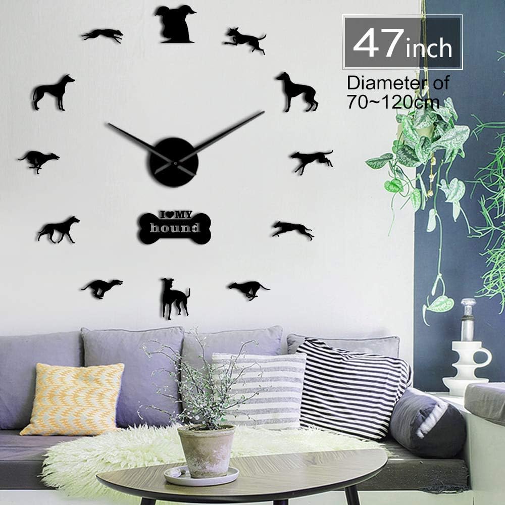 GUDOJK Perro Galgo Adopción Perro Arte de la Pared DIY Reloj de Pared Galgo Hogar Perro Decoración Perro Carrera Reloj de Pared Exclusivo Amantes del Perro 37inch