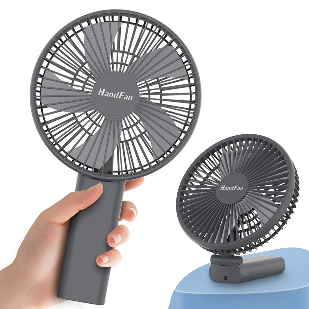 HandFan 6 Inch Handheld Fan with 4000mAh Battery 6 Speed Personal Fan, Strong Airflow, Cooling Desk Removable Base Design, 5-34H Working Time, 180° Foldable for Travel Outdoor Office Household(grey)