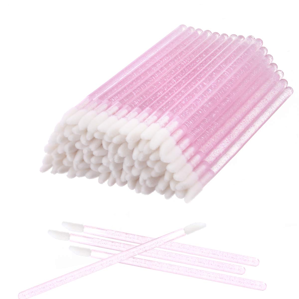Elisel 100 Pcs Disposable Crystal Lip Brushes Make Up Lip Brushes Lipstick Lip Gloss Wands Eyeshadow Brushes Applicator Tool Makeup Beauty Tool Kits (Pink): Beauty