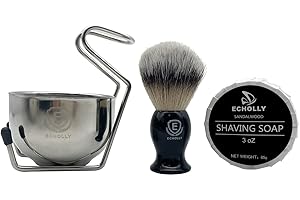 Shaving Brush Set for Men – 4 in 1 Wet Shave Kit with Badger Hair Brush, Stainless Steel Bowl, Soap & Stand – Premium Grooming Gift for Husband, Dad, Father’s Day by Echolly