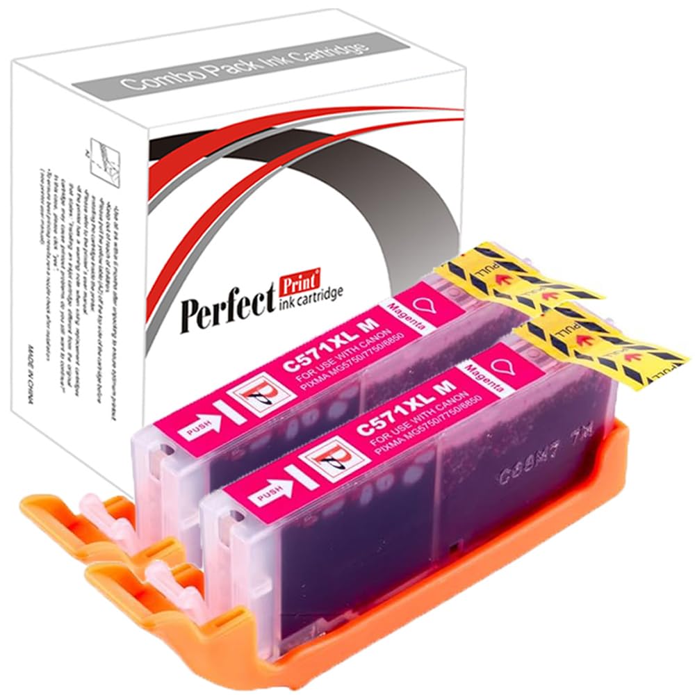 2 Magenta PerfectPrint Compatible Ink Cartridge Replace CLI571 for Canon Pixma MG5750 MG5751 MG5752 MG5753 MG6850 MG6851 MG6852 MG6853 MG7750 MG7751 MG7752 MG7753