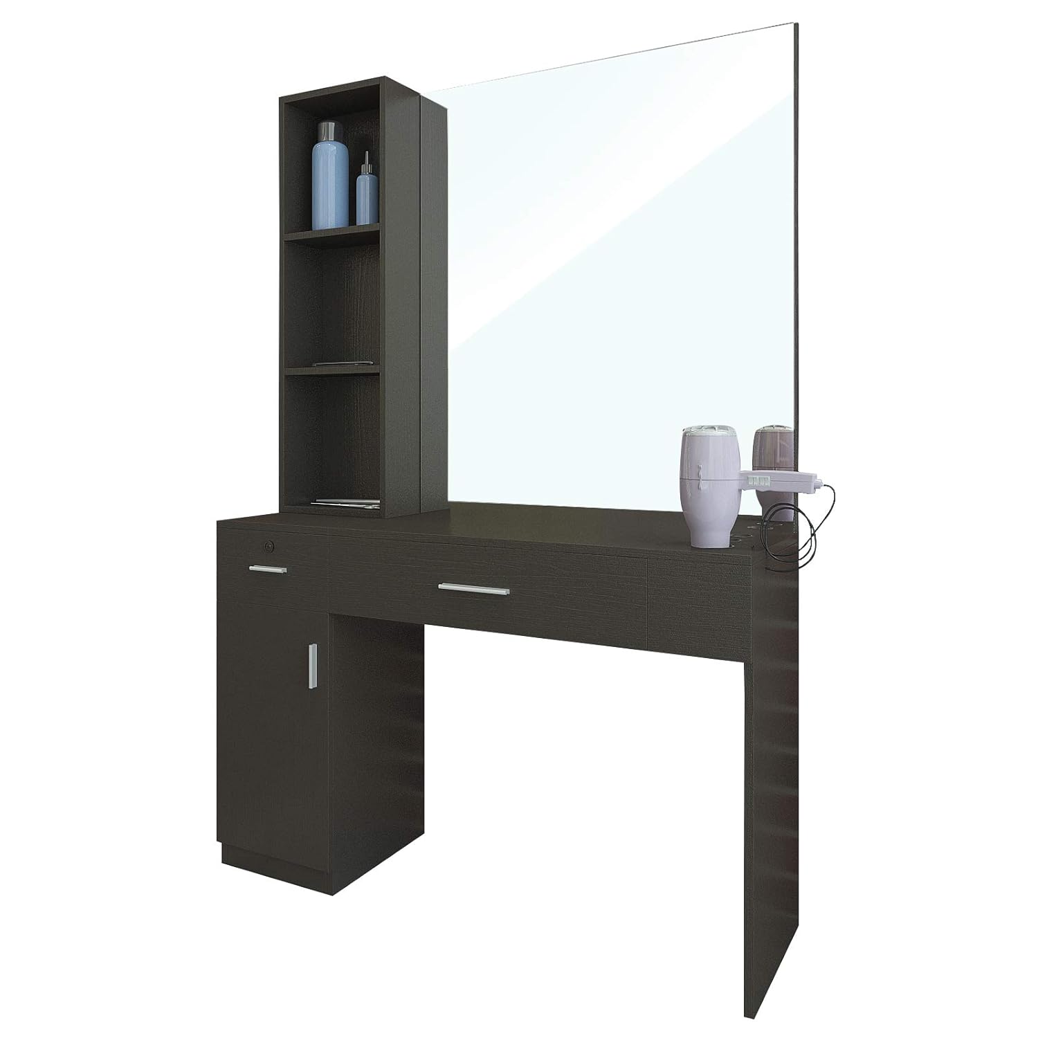 Artist Hand Wall Mount Salon Station Barber Stations Styling Station Barber Beauty Spa Salon Equipment Set with Mirror,Left Shelf (Black): Beauty