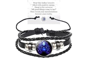 bike8 Zodiac Signs Spirit Bracelet Multilayer Adjustable 12 Constellation Black Leather Bracelet Handmade Woven Zodiac Sign Wrap Bracelet Birthday Jewelry Gifts for Women Men
