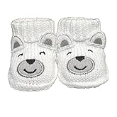Shag Wear Newborn Baby Bear Knit Socks White, Soft and Cozy Cute Design with Folded Cuff 100% Cotton