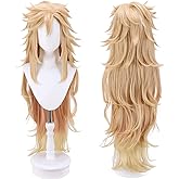 Ebingoo Douma Wig - Long Wavy Blonde Orange Synthetic Hair for Men Women - Demon Slayer Cosplay Costume for Halloween Party (Wig Cap Included)