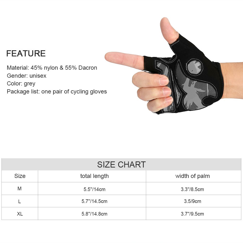 Vbiger Cycling Gloves, Men\'s Half Finger Biking Gloves MTB Gloves with Anti-Shock Gel Pad (B-Grey, M)