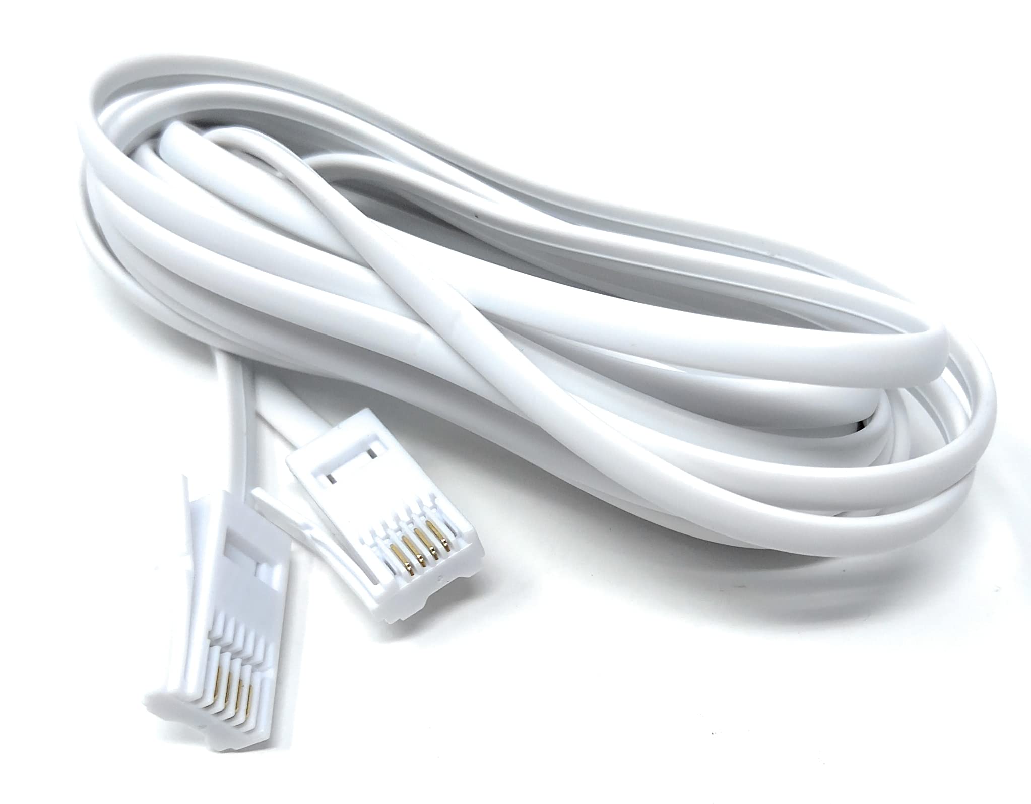 DRUT 3m BT to BT 4 Wire 431A Male to Male Plug Telephone Flat Cable Lead 10ft White