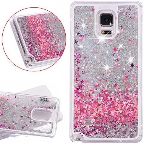 Galaxy Note 4 Case,Galaxy Note4 Liquid Case,3D Bling Glitter Sparkle Stars Hard Plastic Back Case Cover for Samsung Galaxy Note 4(Silver Hearts)