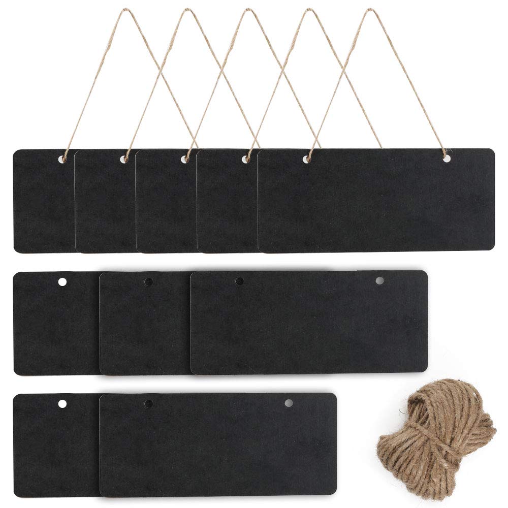 UINOEU 10 pcs Mini Chalkboard Signs Wooden Rectangle Chalkboards Mini Erasable Blackboards Hanging Message Board Signs with Hanging String for Wedding Kitchen Party Decoration 7.2 × 3.14 inch