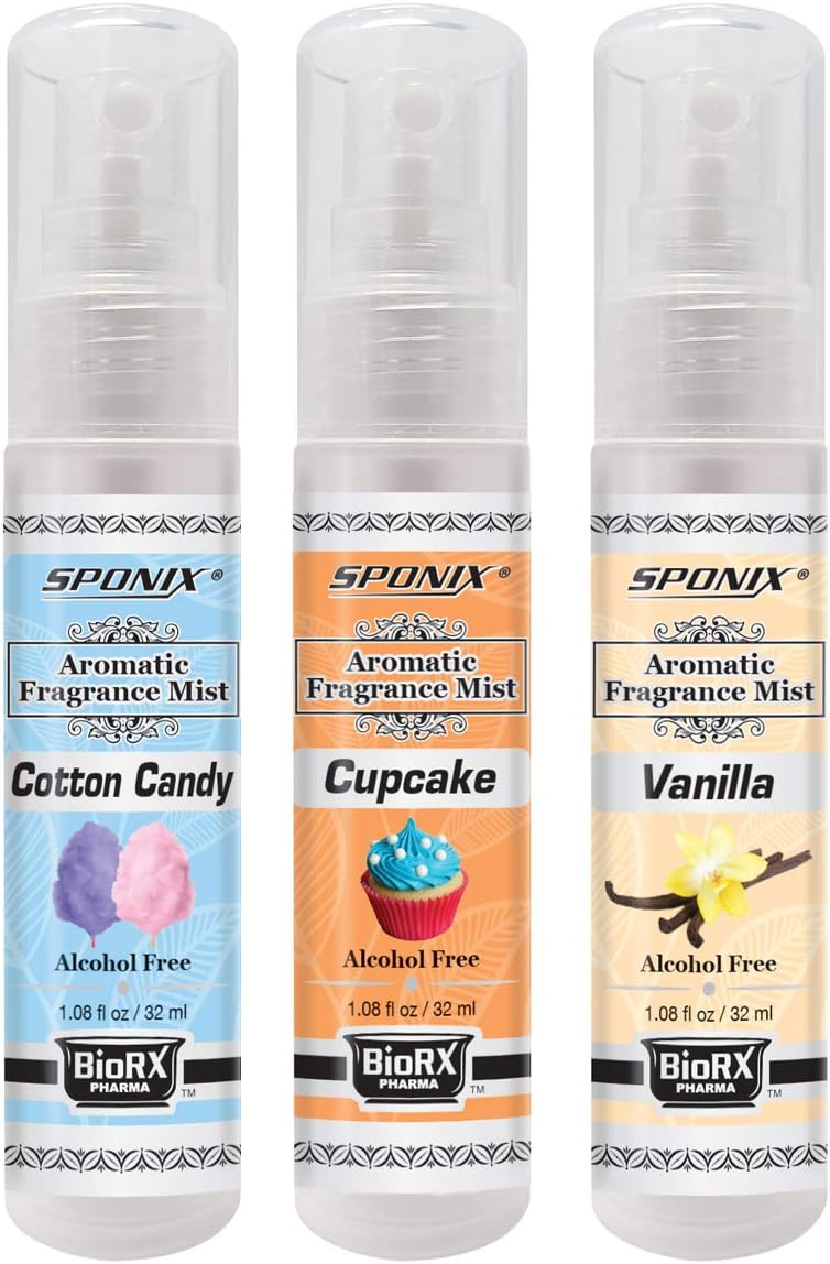 Best Fragrance Oil Mist Set Cupcake, Cotton Candy and Vanilla, Alcohol Free 1 oz by Sponix