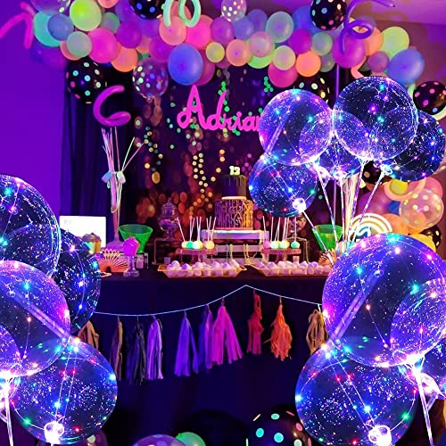 10 Pack LED Balloons, Clear Light Up Balloons with Sticks + Air Pump