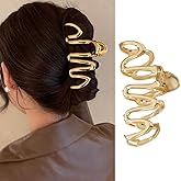 Wave Metal Hair Claw Clips, 1Pcs Hair Claw Clips for Thin Thick Hairs Elegant Hair Accessories Non-Slip Alloy Gold Wavy Design Hair Claw Clip Strong Hold Grip Hair Jaw Clip for Women Girls