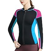 TBLUITE Women Wetsuit Top Swim Jacket Mens Youth Wet Suit Shirt 2mm Neoprene Thermal Swimsuit Front Zip Long Sleeve Cold Water Keep Warm Snorkeling Diving Surfing