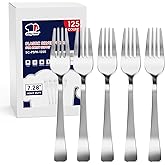 125 Count Silver Plastic Forks Heavy Duty, 7.28 Inch Forks Disposable Heat Resistant Durable Silver Plastic Disposable Utensils for Parties, Wedding, Daily Events