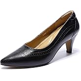 Mona flying Womens Leather Comfortable Pointed Toe Pumps 7cm High Heels Dressy Casual Office Work Shoes for Ladies