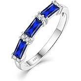 PYNZY Stackable Rings 925 Sterling Silver Baguette Ring for Women, Eternity Ring Band with Square Birthstone Jewelry