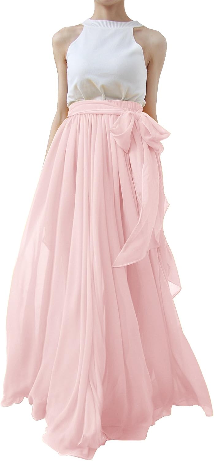 Vickyben Beach Chiffon Long High Waist Maxi Skirt For Prom Dress