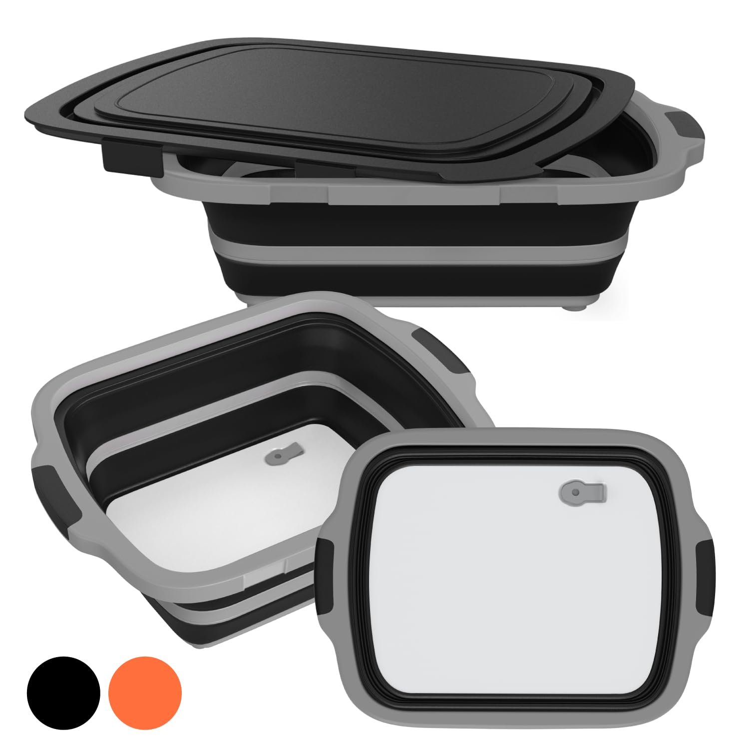 Photo 1 of 2-Pack XL Collapsible BBQ Prep Tub with Locking Clips, Built-In Cutting Board, Lid & Strainer – Marinate, Drain & Prep – Large Food-Safe Container – Perfect for Grilling & Smoking