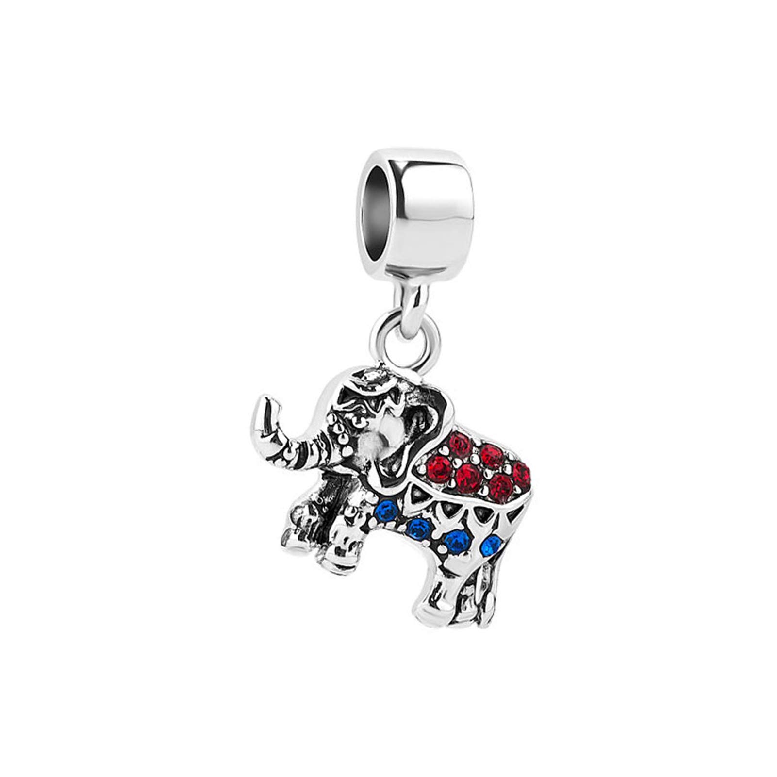 Elephant Lucky Red CZ Dangle Charm Compatible with Pandora Charms Bracelets Women Animal Jewellery Daughter Best Friend Sister Birthday