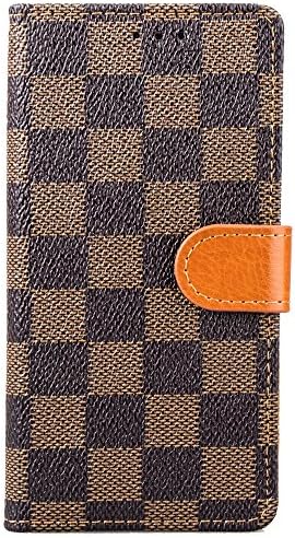 iPhone 8 Case Wallet Luxury Grid Checker Faux Leather Fashion Designer Magnet Flip Case Skin Cover Stand With Card holder For iPhone 7 iPhone 8 (BROWN)