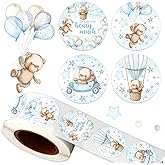 Bear Baby Stickers-500Pcs Thank You Beary Much Circle Labels,1.2 Inch Baby Shower Bear Theme Blue Candy Stickers for Kids