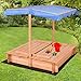 Costzon Kids Foldable Cabana Sandbox with 2 Convertible Benches & 1 Piece Black Non-Woven Fabric Cloth (55-Inch with Canopy)