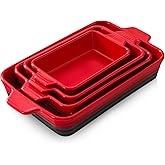 Casserole Dishes For Oven, Heat-Resistant Ceramic Bakeware Set Of 4 Rectangular Baking Dish Set With Handles For Lasagna, Cake, Pie, Dinner, Cooking, Ceramic Baking Dish, Red (9.4"/11.1"/12.2"/14.7")