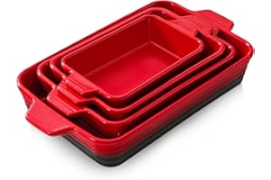 Casserole Dishes For Oven, Heat-Resistant Ceramic Bakeware Set Of 4 Rectangular Baking Dish Set With Handles For Lasagna, Cak