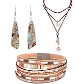 GOGZBD 3 Pcs Western Jewelry Set for Women Boho Vintage Choker Necklace Earrings Faux Leather Bracelet