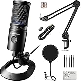 Audio-Technica AT2020USB-X Cardioid Condenser USB Microphone with Microphone Arm + Wind Screen Pop Filter + Cleaning Cloth (4 Items)