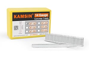 KAMSIN ST18 14 Gauge Concrete T Nails, 3/4'' (18MM) Length Collated Concrete T Nails, Galvanzied, 800 PCS/BOX, Fasteners for Pneumatic Concrete T Nailer, Air T Nail Gun