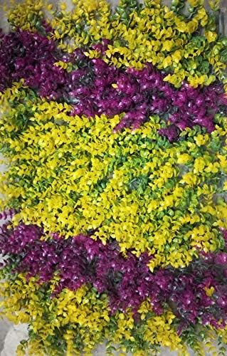 AAVAHAN Artificial Small Leaves Tiles Garden Mat (Yellow And Pink) - 5 Piece