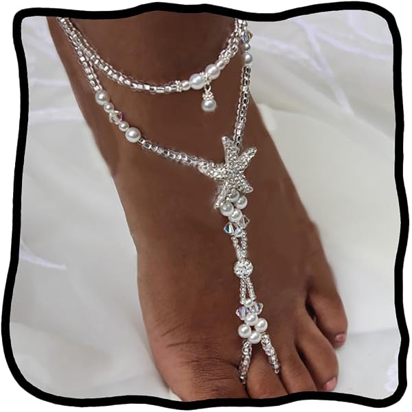 Woeoe Boho Crystal Starfish Anklet - Pearl & Rhinestone Ankle Bracelet, Beach Foot Chain Jewelry For Women
